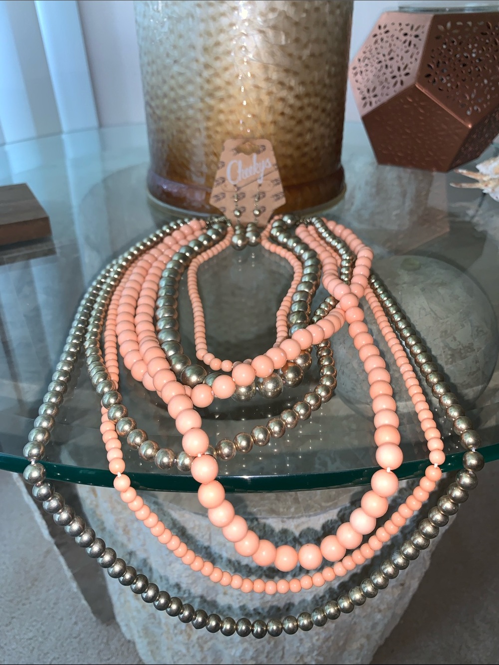 Cheekys Peach and Antique Gold Beaded Statement Set